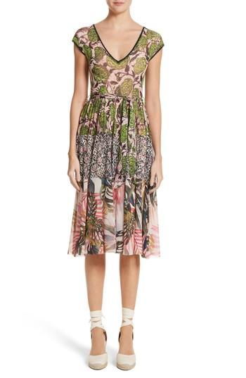 Women's Fuzzi Patchwork Print Tulle Dress - Green
