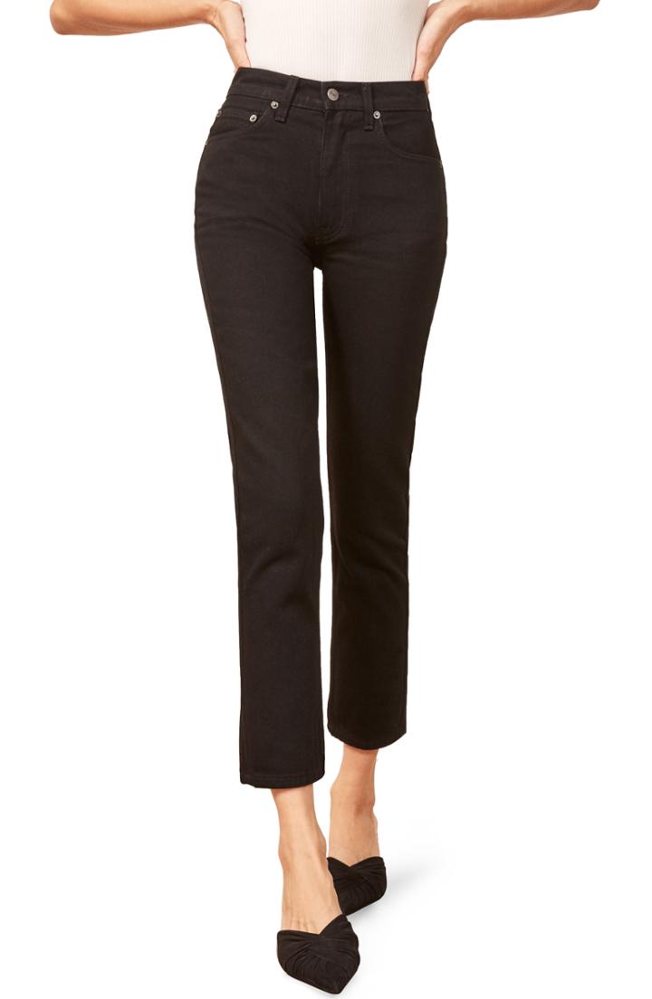 Women's Reformation Julia Crop High Waist Cigarette Jeans - Black