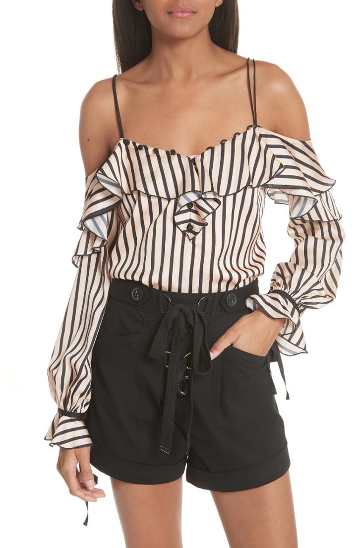 Women's Self-portrait Stripe Cold Shoulder Blouse