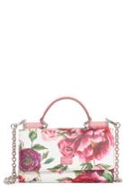 Women's Dolce & Gabbana Peony Print Leather Wallet On A Chain - White