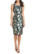 Women's Charles Henry Belted Jacquard A-line Dress, Size - Blue/green