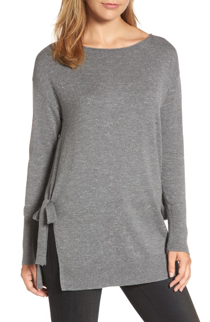 Petite Women's Caslon Side Tie Tunic Top, Size P - Grey