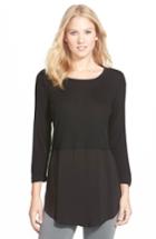 Women's Two By Vince Camuto Mixed Media Jewel Neck Tunic - Black