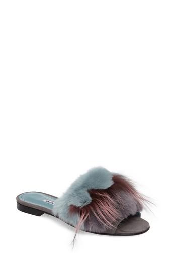 Women's Manolo Blahnik Pelosusrafo Genuine Rabbit & Fox Fur Slide Sandal Us / 37eu - Grey