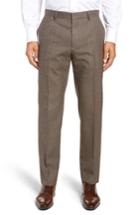Men's Boss Giro Flat Front Solid Wool & Cotton Trousers R - Brown