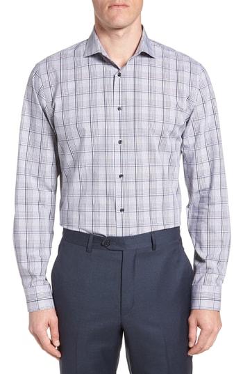 Men's Nordstrom Men's Shop Tech-smart Trim Fit Stretch Plaid Dress Shirt .5 32/33 - Black
