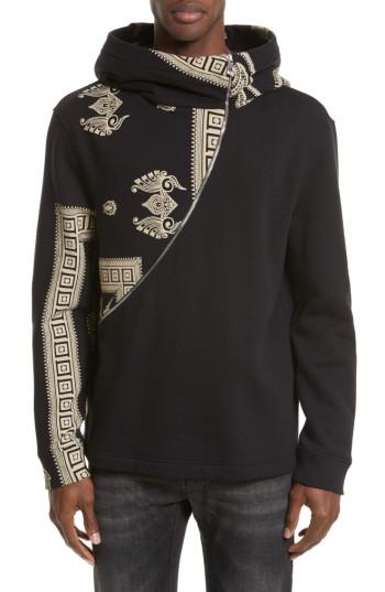 Men's Versace Collection Oversize Asymmetrical Zip Hoodie, Size - Black