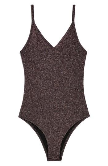 Women's Topshop Metallic Bodysuit Us (fits Like 0) - Pink