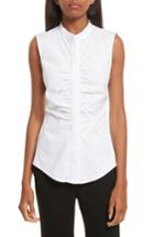 Women's Theory Ruched Fitted Stretch Cotton Blouse, Size - White