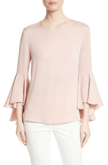 Women's Milly Bell Sleeve Stretch Silk Blouse - Pink