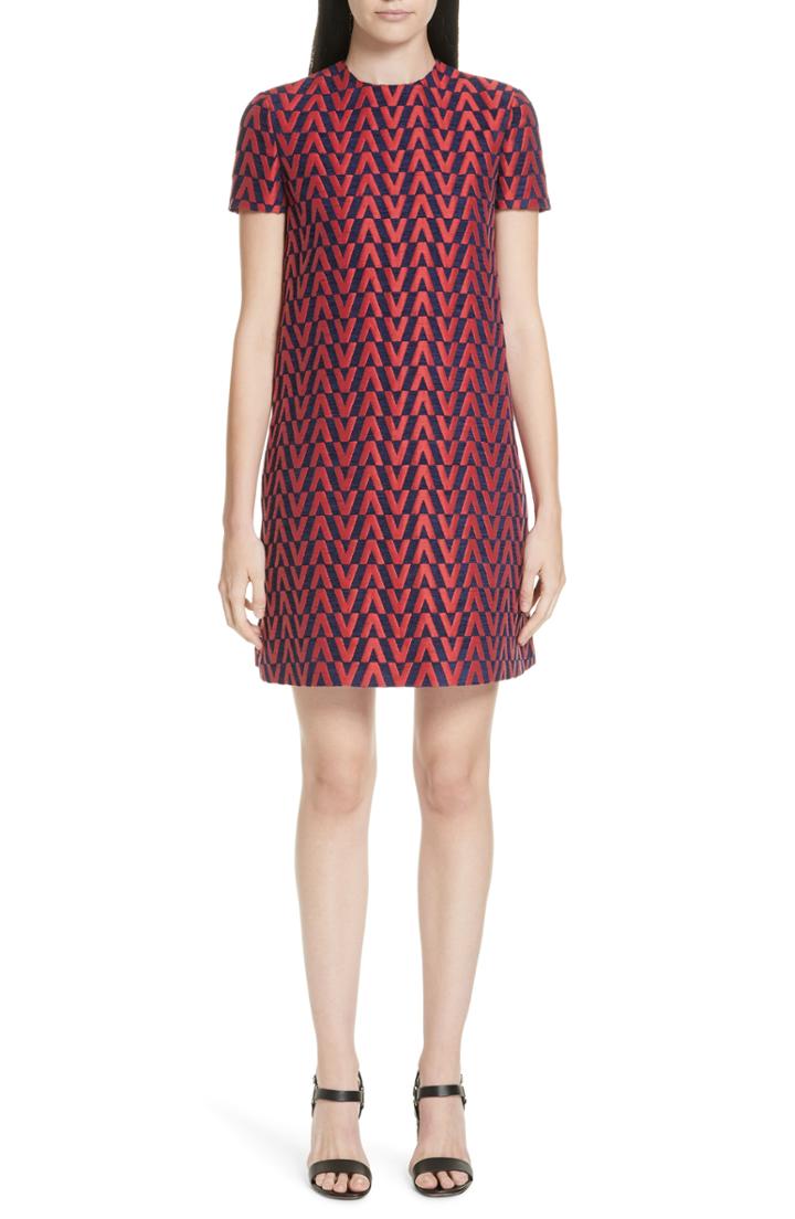 Women's Valentino V-logo Brocade Shift Dress - Red
