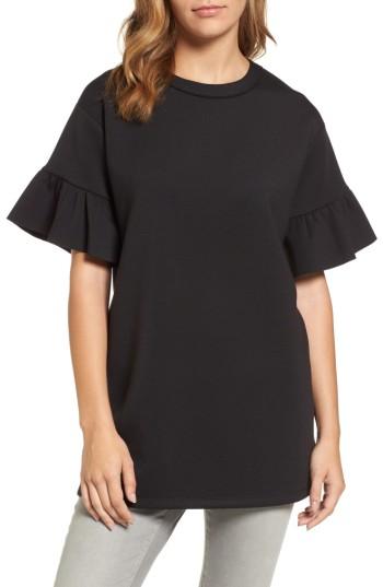 Petite Women's Halogen Ruffle Sleeve Tunic, Size P - Black