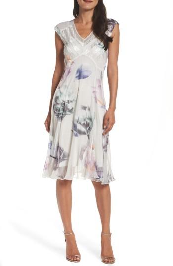 Women's Komarov Floral Charmeuse & Chiffon Midi Dress