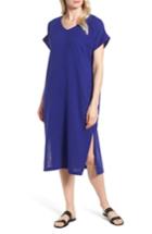 Women's Eileen Fisher V-neck Cotton Midi Dress, Size - Blue