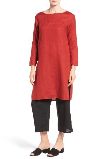 Women's Eileen Fisher Organic Linen Bateau Neck Tunic, Size - Red
