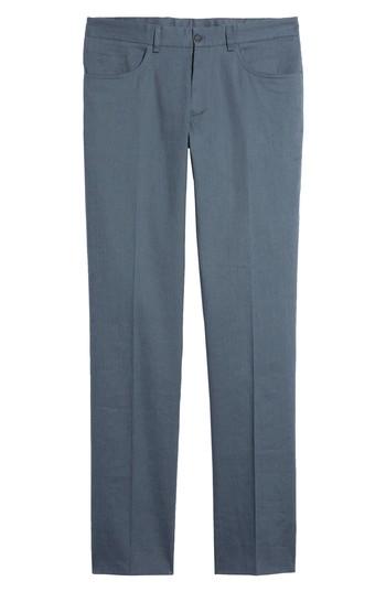 Men's Monte Rosso Flat Front Stretch Linen & Cotton Trousers - Blue