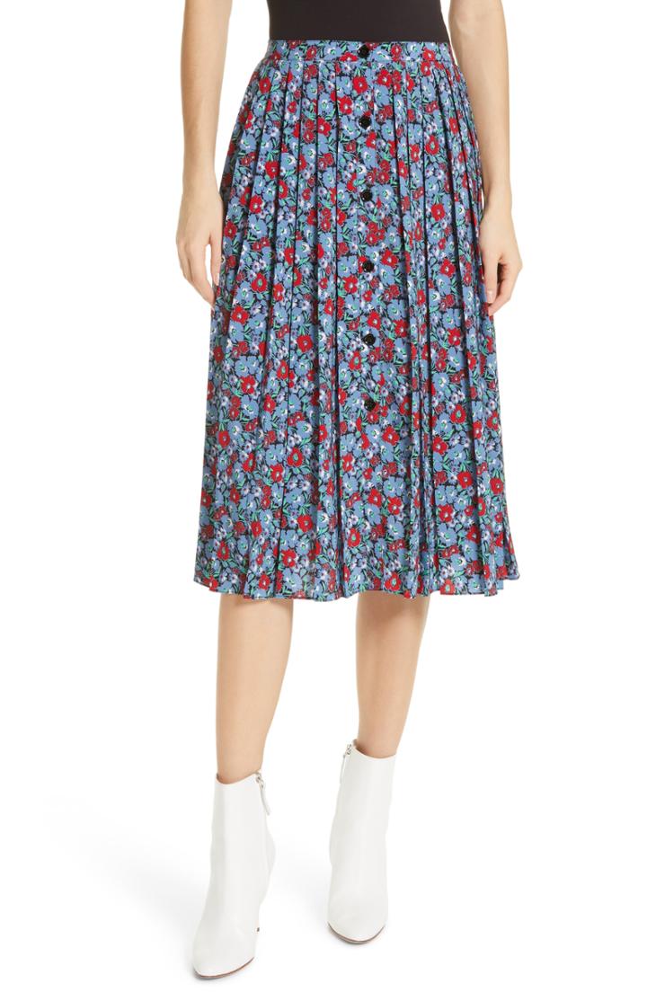 Women's Robert Rodriguez Juliette Floral Print Pleated Skirt - Blue