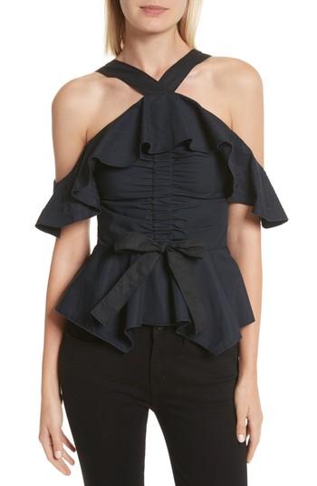 Women's Derek Lam 10 Crosby Off The Shoulder Halter Ruffle Top - Black