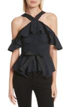 Women's Derek Lam 10 Crosby Off The Shoulder Halter Ruffle Top - Black