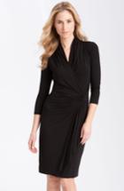 Petite Women's Karen Kane Cascade Faux Wrap Dress P - Black