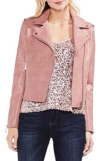 Women's Vince Camuto Pink Faux Leather Moto Jacket, Size - Pink