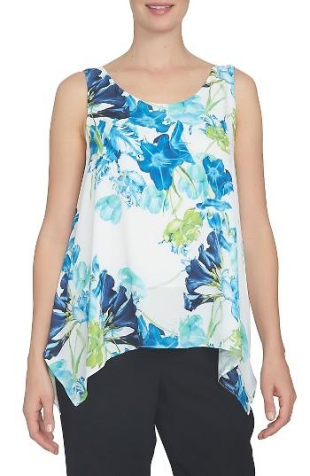 Women's Cece Floral Print Shark Bite Hem Blouse