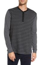 Men's Slate & Stone Striped Long Sleeve Henley T-shirt, Size - Grey
