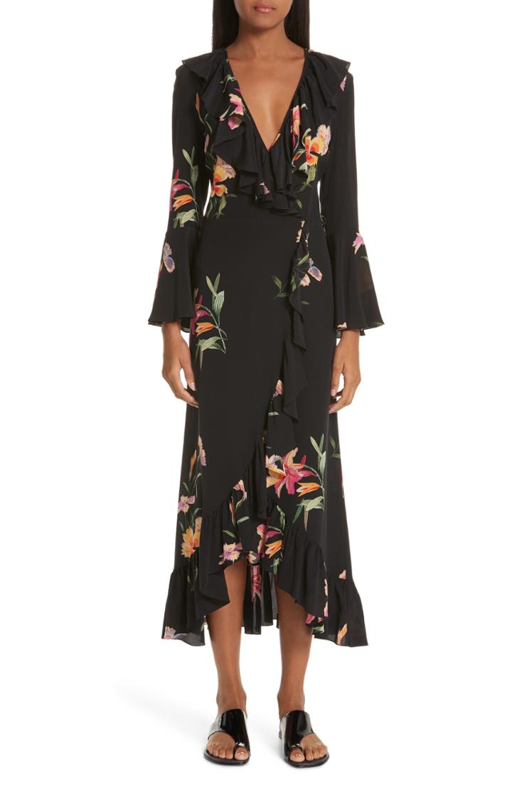Women's Etro Floral Print Ruffle Hem Silk Dress