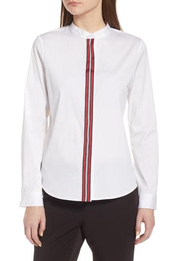 Women's Halogen Ribbon Placket Cotton Blend Top - White