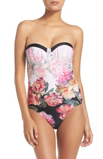 Women's Ted Baker London Playful Posie One-piece Swimsuit Dd/e (dd/3d Us) - Pink