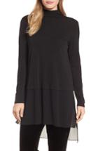 Women's Eileen Fisher Sheer Hem Silk Tunic, Size - Black