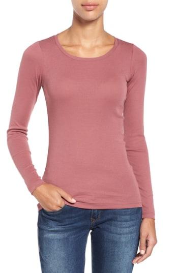 Women's Caslon Long Sleeve Scoop Neck Cotton Tee, Size - Burgundy