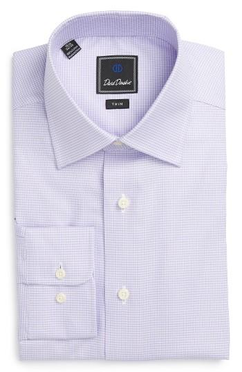 Men's David Donahue Trim Fit Houndstooth Dress Shirt - 32/33 - Purple