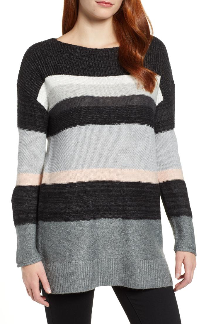 Women's Caslon Abstract Stripe Sweater - Grey