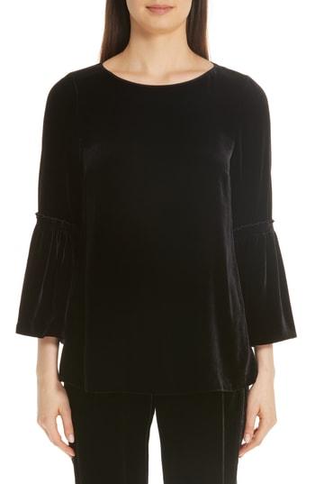 Women's Lafayette 148 New York Roslin Velvet Bell Sleeve Blouse - Black