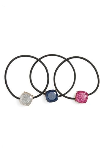 Cara Set Of 3 Glitter Charm Ponytail Holders, Size - Black