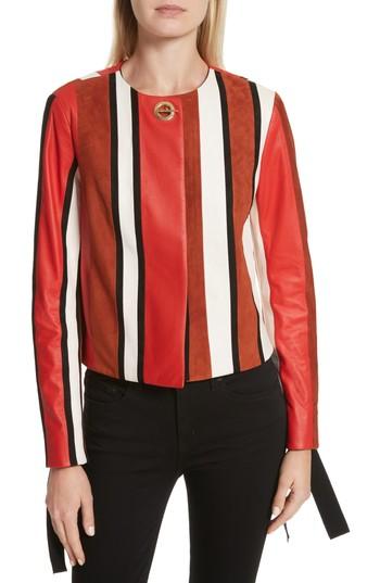 Women's Derek Lam 10 Crosby Stripe Collarless Leather Jacket