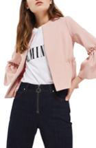 Women's Topshop Ruffle Crop Jacket Us (fits Like 2-4) - Pink