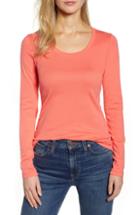 Women's Caslon 'melody' Long Sleeve Scoop Neck Tee - Coral