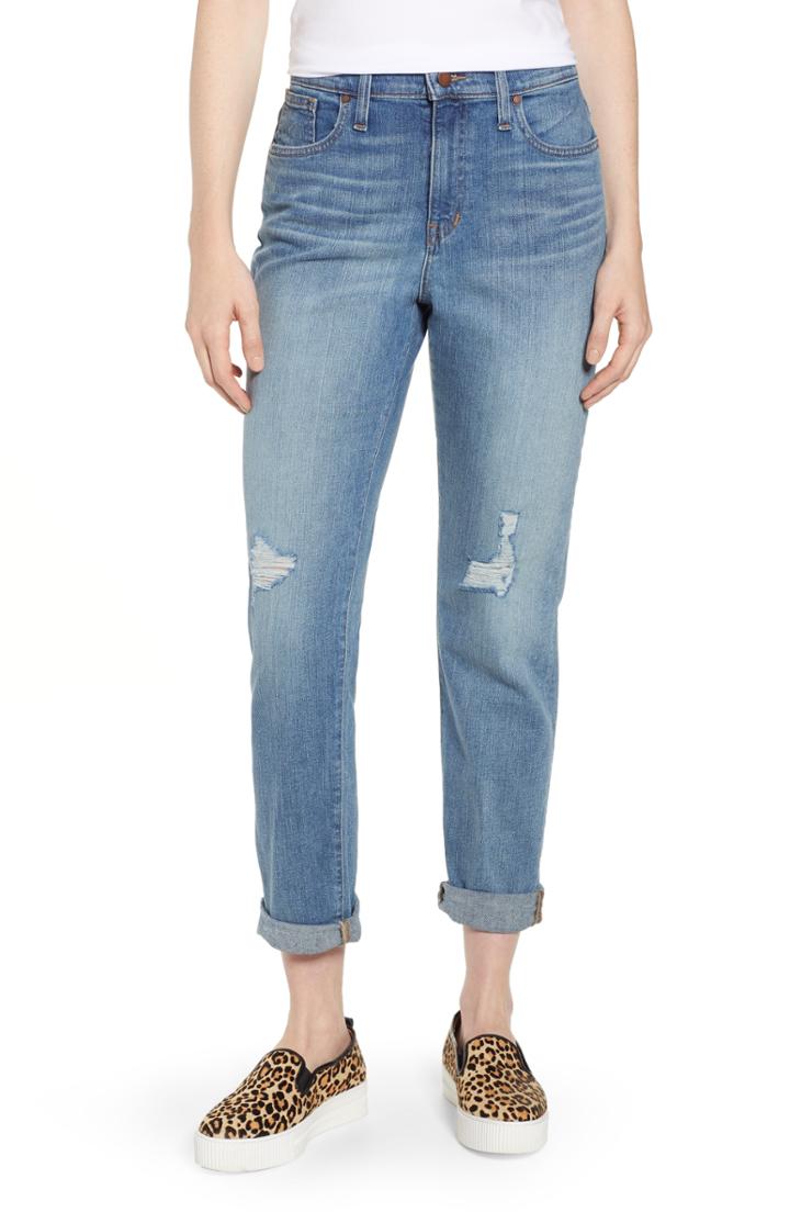 Women's Caslon Arden Ripped High Waist Boyfriend Jeans - Blue