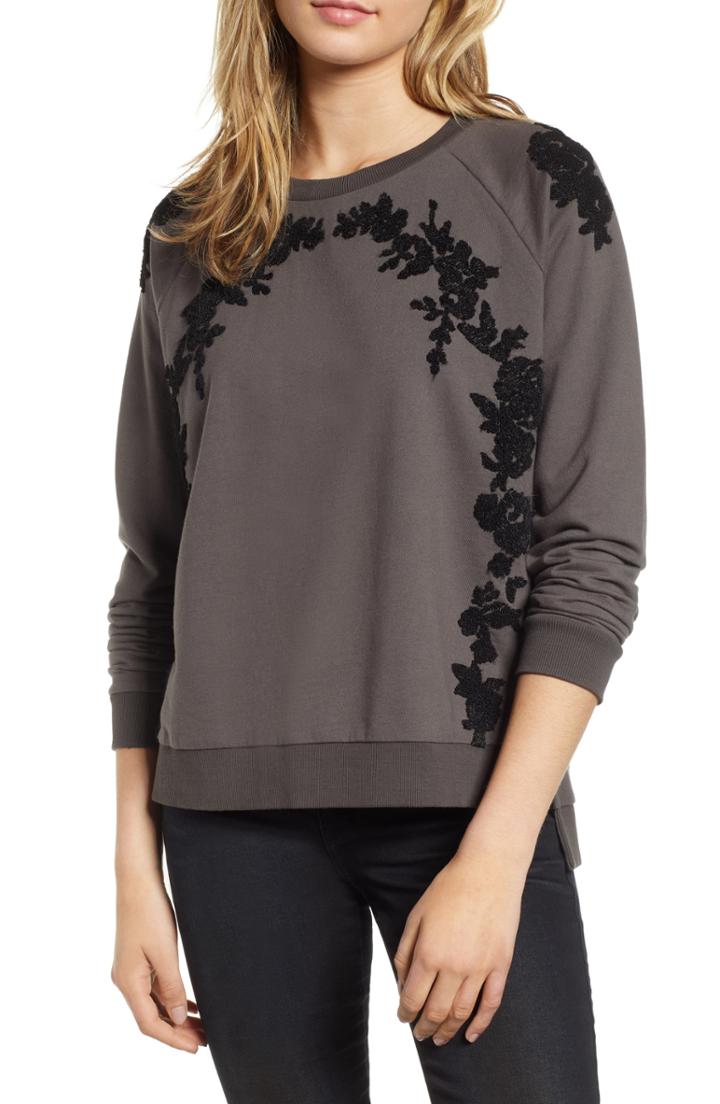 Women's Lucky Brand Chenille Floral Trim Sweatshirt