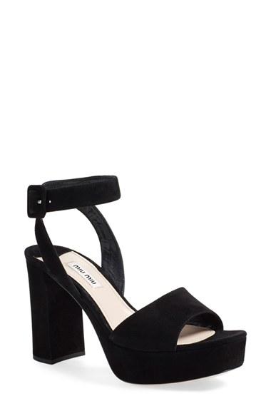 Women's Miu Miu 'sandali' Ankle Strap Sandal .5us / 34.5eu - Black
