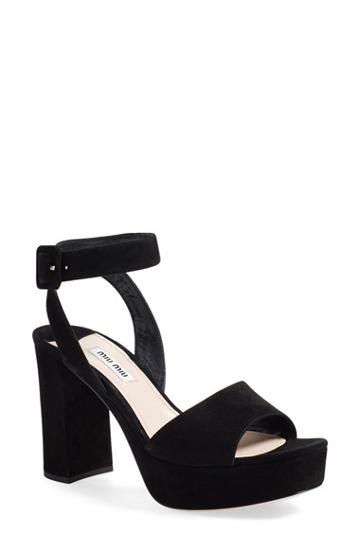 Women's Miu Miu 'sandali' Ankle Strap Sandal .5us / 34.5eu - Black