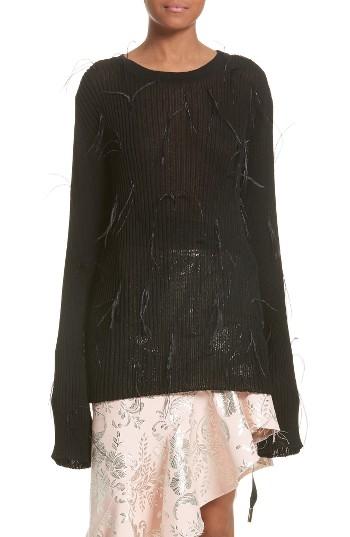 Women's Marques'almeida Ostrich Feather Trim Sweater - Black