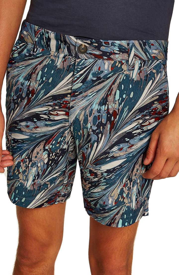 Men's Topman Marble Print Shorts - Blue