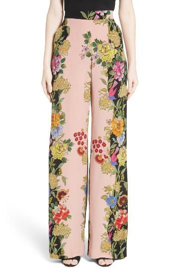 Women's Etro Largo Floral Print Silk Pants Us / 44 It - Pink