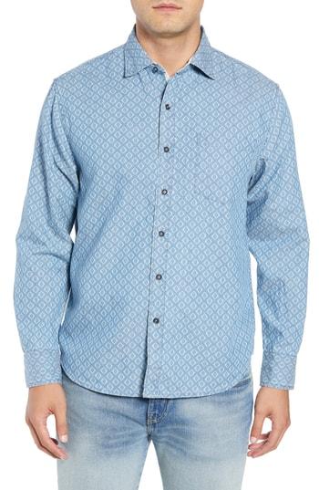 Men's Tommy Bahama Geo Indigo Fit Sport Shirt, Size Small - Blue