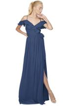 Women's Ceremony By Joanna August 'portia' Off The Shoulder Ruffle Wrap Chiffon Gown - Blue