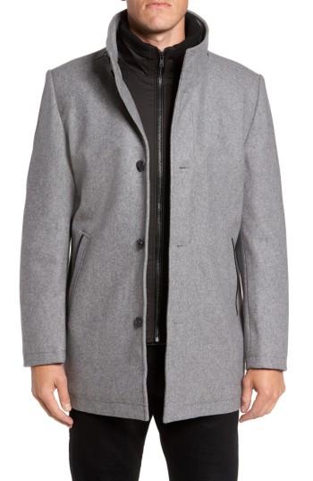 Men's Vince Camuto Classic Wool Blend Car Coat With Inset Bib - Grey