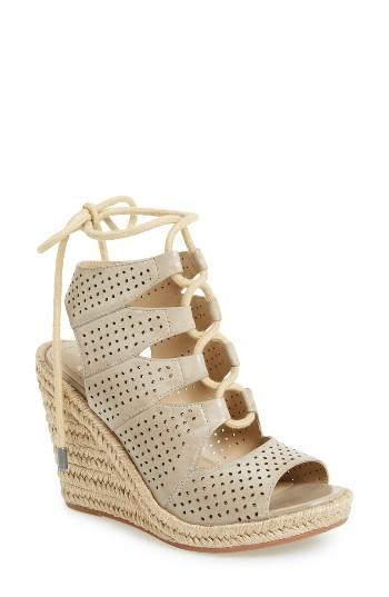 Women's Johnston & Murphy Mandy Perforated Wedge Sandal M - Grey